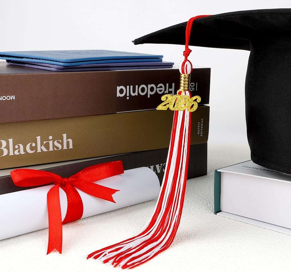 2Pcs Red White 2026 Tassel Grad with 2026 Tassel Charms for Graduation Cap Decorations Gifts, 2 pcs White and Red Tassels for Graduation Hat Accessories, High School Class of 2026 Tassels Grad Charm - Image 2
