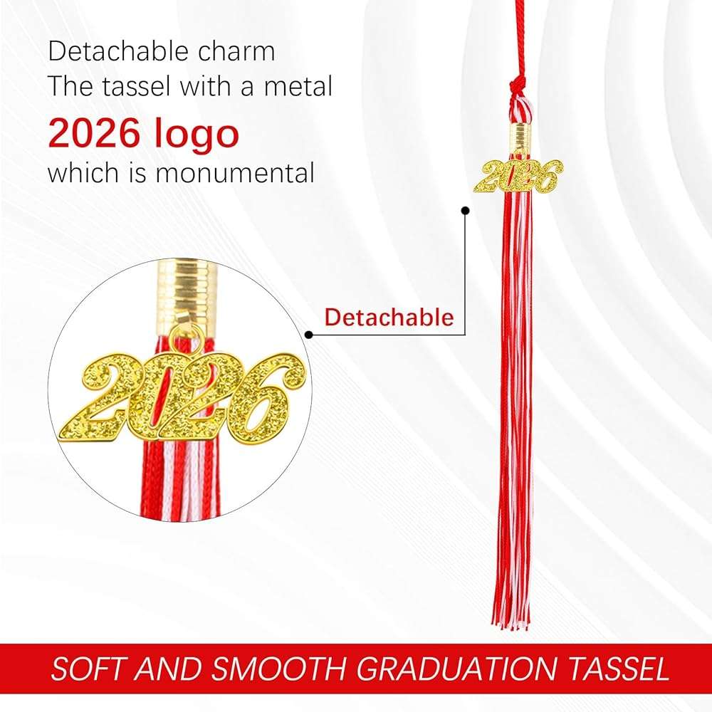 2Pcs Red White 2026 Tassel Grad with 2026 Tassel Charms for Graduation Cap Decorations Gifts, 2 pcs White and Red Tassels for Graduation Hat Accessories, High School Class of 2026 Tassels Grad Charm - Image 4