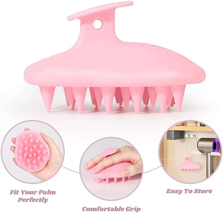 URTHEONE Scalp Massager Shampoo Brush for Hair Growth,Soft Silicone Scalp Scrubber Shower Brush for Women Men Kids Stress Relax&Scalp Exfoliator,Scalp Scrubber for Dandruff Removal (Pink) - Image 3