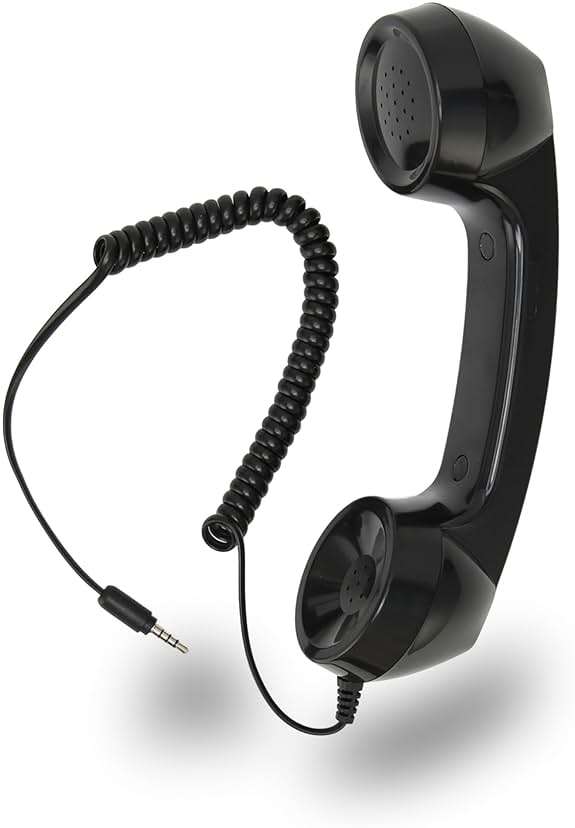 Jiawu Vintage Retro Telephone Handset, Cell Phone Receiver MIC Microphone Speaker for Cellphone, Smartphone and Computers, Old Telephone Headse with 3.5 mm Socket (Black) - Image 1