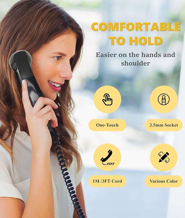 Jiawu Vintage Retro Telephone Handset, Cell Phone Receiver MIC Microphone Speaker for Cellphone, Smartphone and Computers, Old Telephone Headse with 3.5 mm Socket (Black) - Image 3