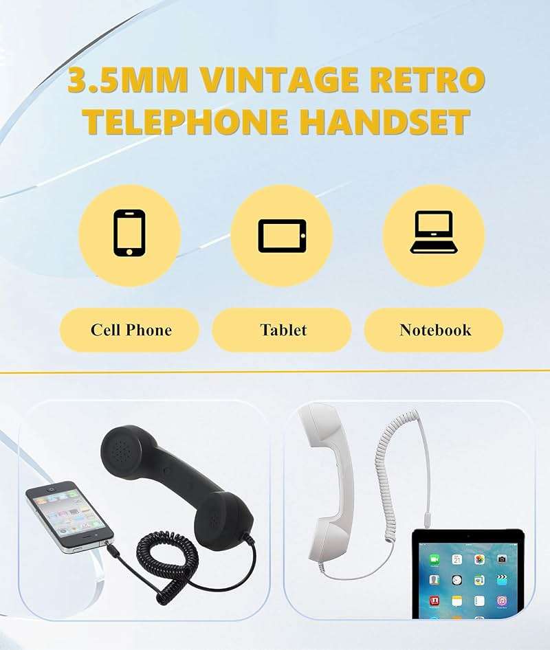 Jiawu Vintage Retro Telephone Handset, Cell Phone Receiver MIC Microphone Speaker for Cellphone, Smartphone and Computers, Old Telephone Headse with 3.5 mm Socket (Black) - Image 4