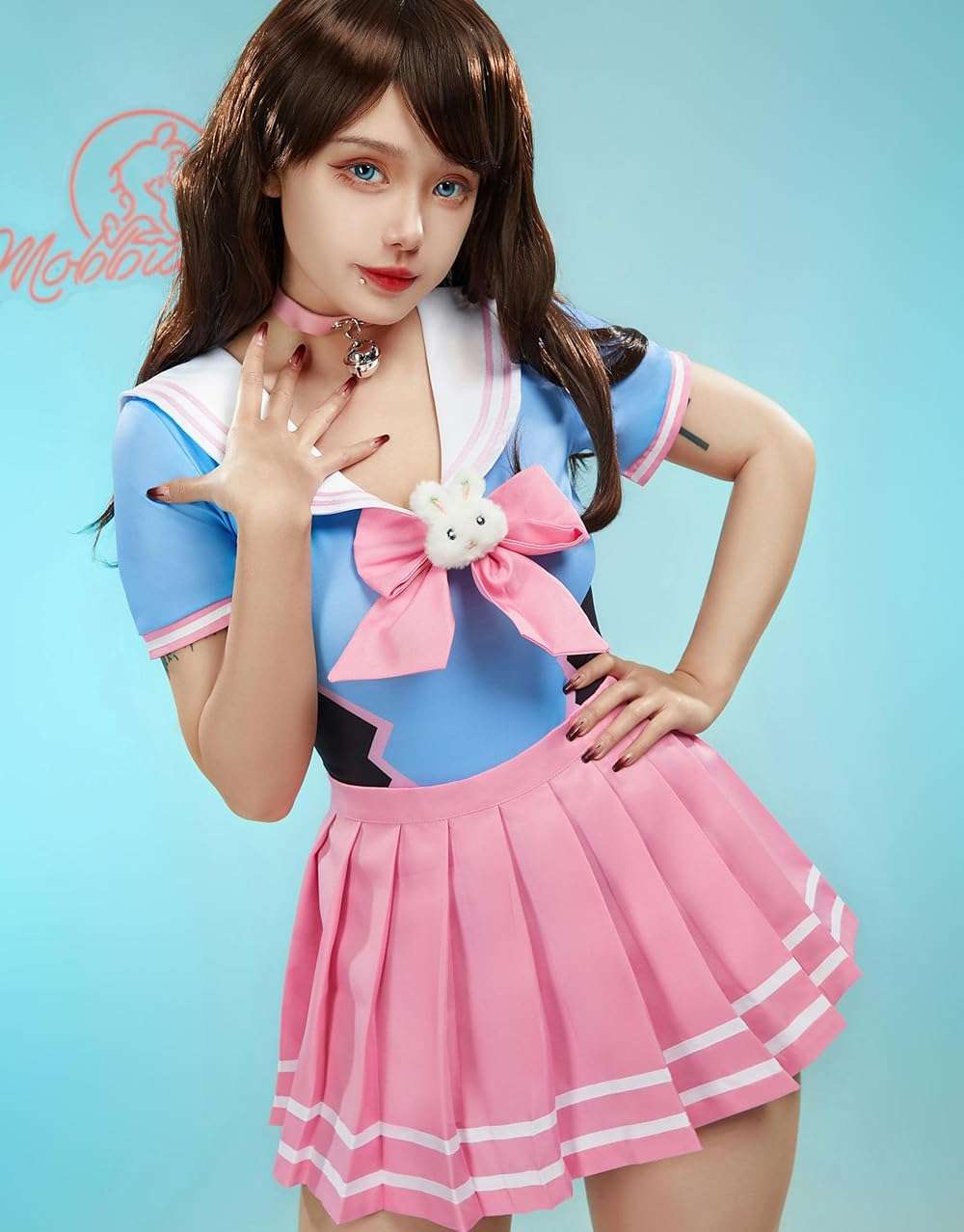 Mobbunny Women Bunny Bodysuit Skirt Set With Socks Romper Onesie Pajamas Button Crotch Daily Halloween - Image 3