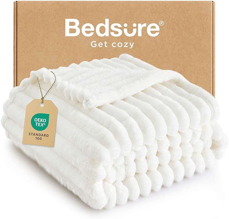 Bedsure GentleSoft White Throw Blanket for Couch - Cozy Soft Fleece Summer Throw Blankets for Bed, Cute Small Gift for Women Girls, House Bedroom Decor Aesthetic, Off White, 50x70 Inches - Image 1