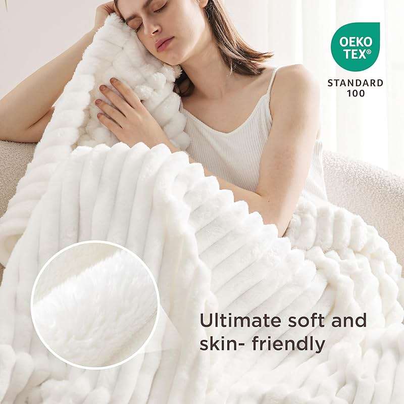 Bedsure GentleSoft White Throw Blanket for Couch - Cozy Soft Fleece Summer Throw Blankets for Bed, Cute Small Gift for Women Girls, House Bedroom Decor Aesthetic, Off White, 50x70 Inches - Image 5