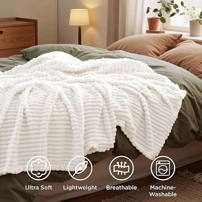 Bedsure GentleSoft White Throw Blanket for Couch - Cozy Soft Fleece Summer Throw Blankets for Bed, Cute Small Gift for Women Girls, House Bedroom Decor Aesthetic, Off White, 50x70 Inches - Image 6