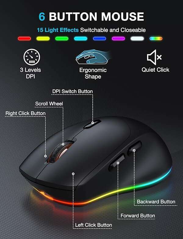 Wireless Keyboard and Mouse Combo - 9 Backlit Effects, RGB, Ergo Wrist Rest, Phone Holder, 2.4G Full Size, Rechargeable, Sleep Mode, KM22 MAX Quiet Set for Computer, PC, Laptop, Mac, Windows- SABLUTE - Image 6