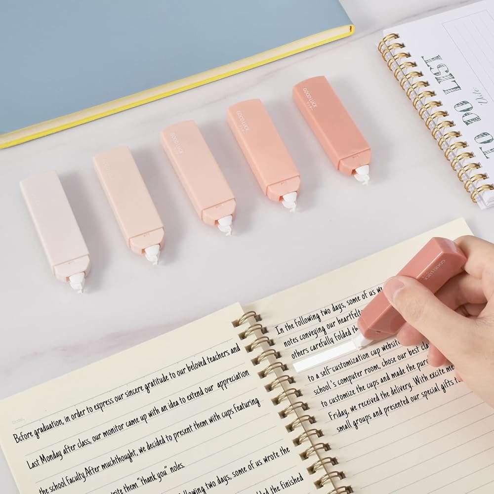 Temiary 6Pcs Mini White Correction Tapes, Quick Dry Smooth Pull Out for Writing, Aesthetic Cute Correction Tape Set Easy To Use for Students School Office Supplies (Pink) - Image 2