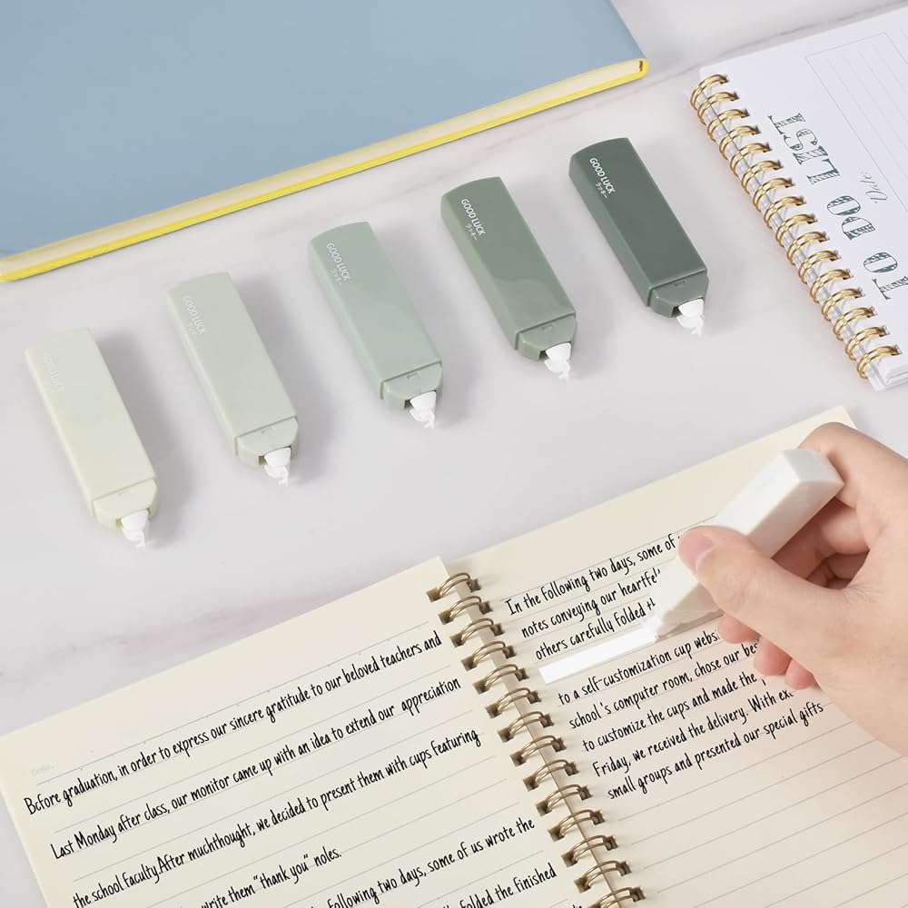 Temiary 6Pcs Mini White Correction Tapes, Quick Dry Smooth Pull Out for Writing, Aesthetic Cute Correction Tape Set Easy To Use for Students School Office Supplies (Green) - Image 2