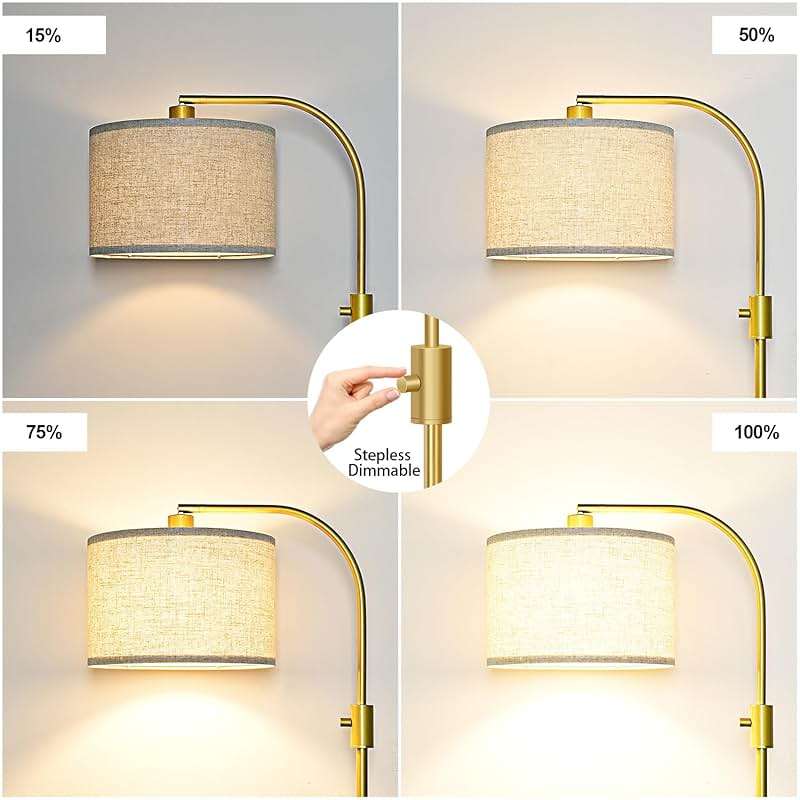 Nintiue Upgraded Modern Arc Dimmable Tall Standing Floor Lamp with Linen Shade, 1200 Lumens LED Bulb Included, for Living & Reading Room, Bedroom, Office & Nursery, Gold - Image 3