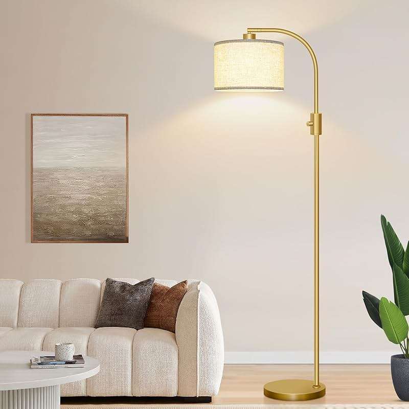 Nintiue Upgraded Modern Arc Dimmable Tall Standing Floor Lamp with Linen Shade, 1200 Lumens LED Bulb Included, for Living & Reading Room, Bedroom, Office & Nursery, Gold - Image 5