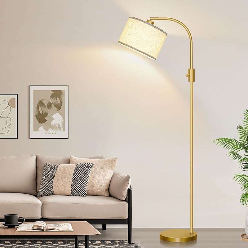 Nintiue Upgraded Modern Arc Dimmable Tall Standing Floor Lamp with Linen Shade, 1200 Lumens LED Bulb Included, for Living & Reading Room, Bedroom, Office & Nursery, Gold - Image 6
