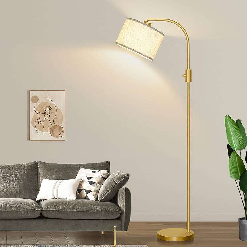 Nintiue Upgraded Modern Arc Dimmable Tall Standing Floor Lamp with Linen Shade, 1200 Lumens LED Bulb Included, for Living & Reading Room, Bedroom, Office & Nursery, Gold - Image 7