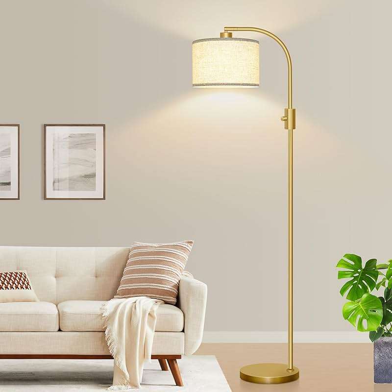 Nintiue Upgraded Modern Arc Dimmable Tall Standing Floor Lamp with Linen Shade, 1200 Lumens LED Bulb Included, for Living & Reading Room, Bedroom, Office & Nursery, Gold - Image 8