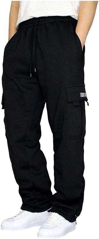 Men's Cargo Sweatpants Casual Fleece Joggers Loose Fit Open Bottom Athletic Pants for Men with Pockets - Image 1