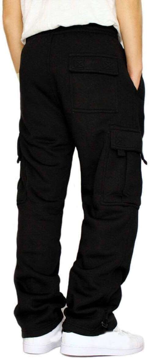 Men's Cargo Sweatpants Casual Fleece Joggers Loose Fit Open Bottom Athletic Pants for Men with Pockets - Image 2