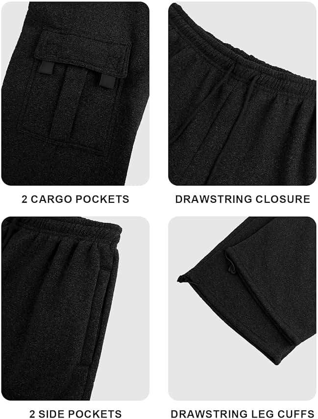 Men's Cargo Sweatpants Casual Fleece Joggers Loose Fit Open Bottom Athletic Pants for Men with Pockets - Image 4