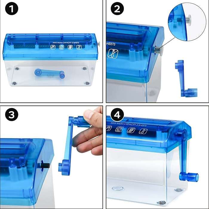 JIKIOU Standard A4 Paper Hand Shredder Portable Paper Shredder Manual Shredder Documents Paper Cutting Tool Home Office Desktop Stationery Blue - Image 2