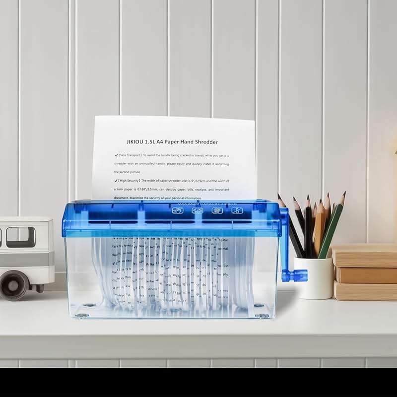 JIKIOU Standard A4 Paper Hand Shredder Portable Paper Shredder Manual Shredder Documents Paper Cutting Tool Home Office Desktop Stationery Blue - Image 3