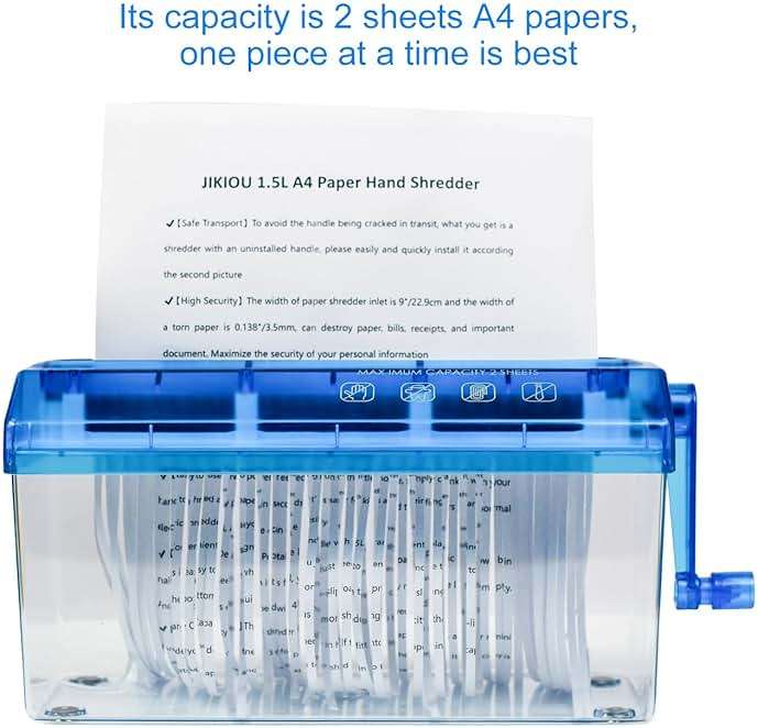 JIKIOU Standard A4 Paper Hand Shredder Portable Paper Shredder Manual Shredder Documents Paper Cutting Tool Home Office Desktop Stationery Blue - Image 4