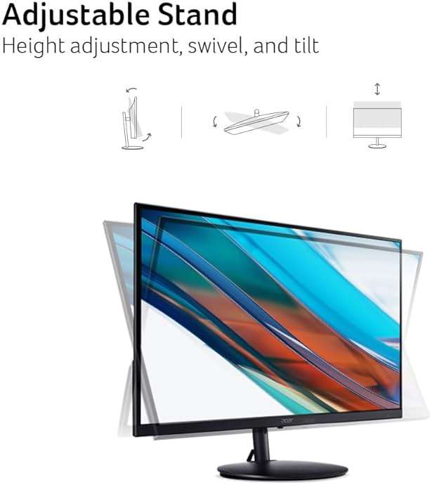 Acer SH242Y Ebmihx 23.8" FHD 1920x1080 Home Office Ultra-Thin IPS Computer Monitor AMD FreeSync 100Hz Zero Frame Height/Swivel/Tilt Adjustable Stand Built-in Speakers HDMI 1.4 & VGA Port - Image 2
