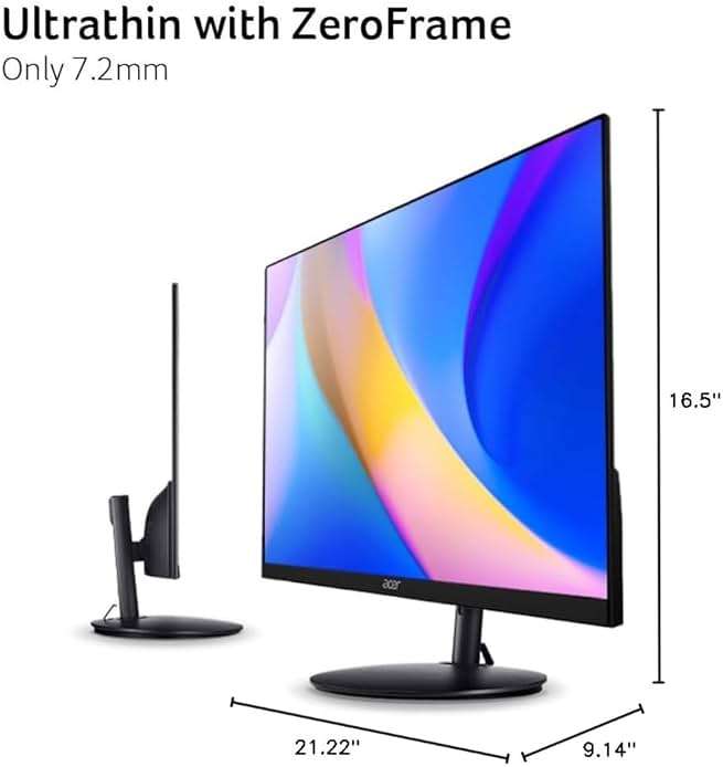 Acer SH242Y Ebmihx 23.8" FHD 1920x1080 Home Office Ultra-Thin IPS Computer Monitor AMD FreeSync 100Hz Zero Frame Height/Swivel/Tilt Adjustable Stand Built-in Speakers HDMI 1.4 & VGA Port - Image 17
