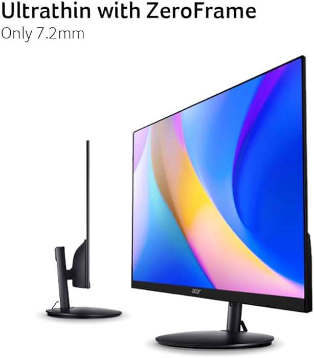Acer SH242Y Ebmihx 23.8" FHD 1920x1080 Home Office Ultra-Thin IPS Computer Monitor AMD FreeSync 100Hz Zero Frame Height/Swivel/Tilt Adjustable Stand Built-in Speakers HDMI 1.4 & VGA Port - Image 9