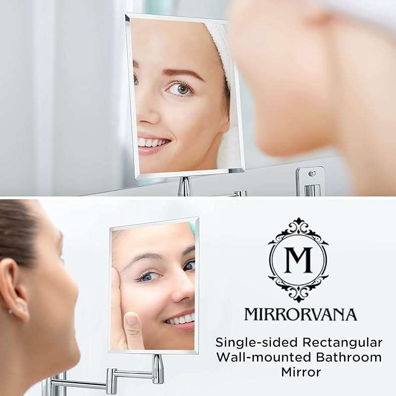 MIRRORVANA Frameless Wall Mount Mirror for Bathroom with 11" Extension Swivel, No Magnification, Rectangular 8.7" x 6.3" Surface, Chrome - Image 4