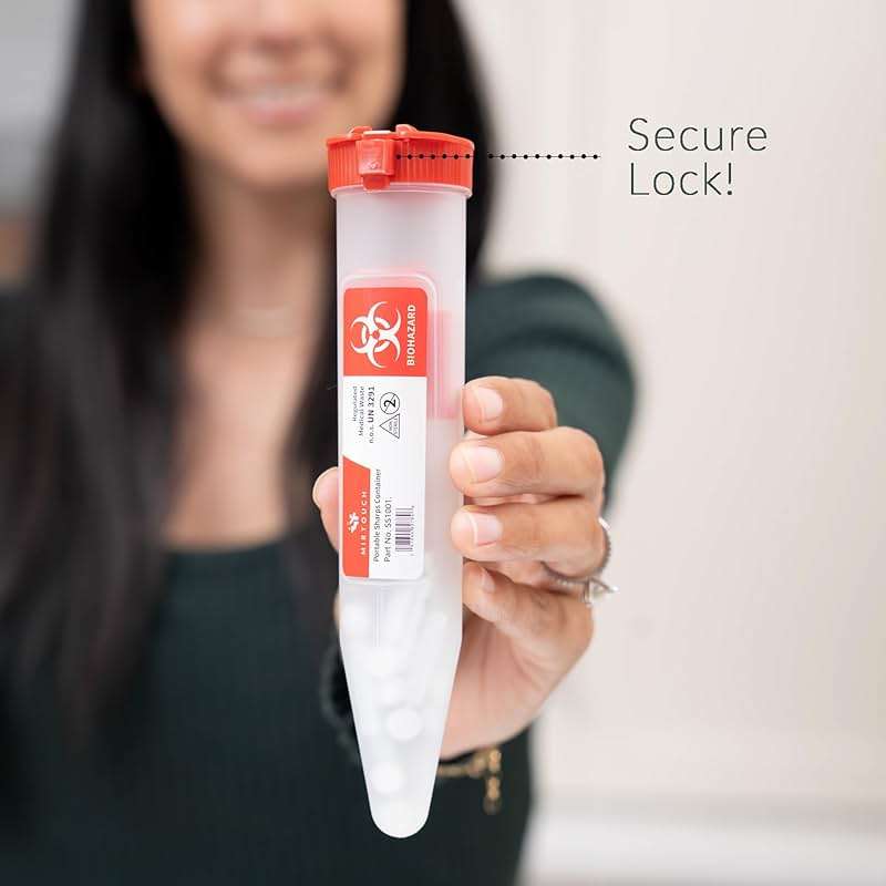 Sharps-Shuttle - Single Use Travel Sharps Container for Needles Syringes - Portable Small Sharp Containers with Locking Lid, Puncture Resistant Transportable Needle Disposal Containers 6 Pack - Image 6