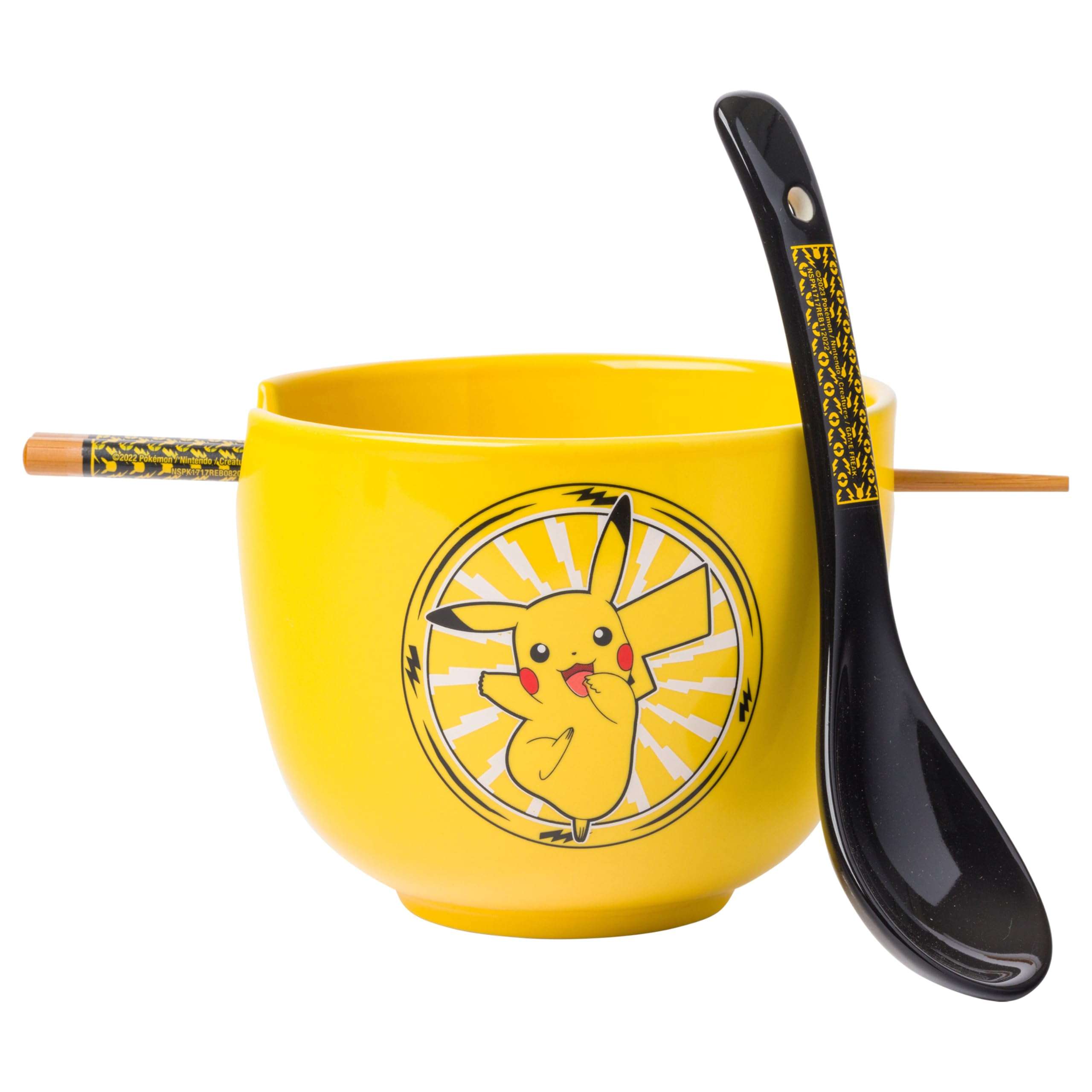 Silver Buffalo Pokemon Pikachu Electric Ceramic Ramen Noodle Rice Bowl with Chopsticks and Spoon, Microwave Safe, 20 Ounces - Image 1