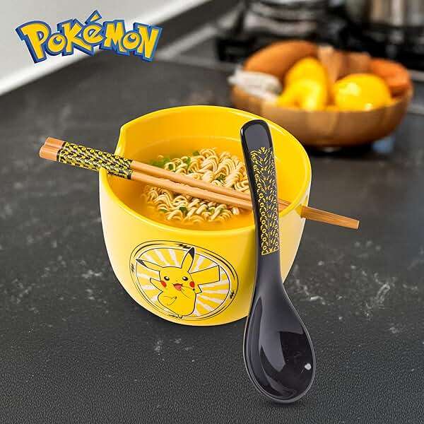 Silver Buffalo Pokemon Pikachu Electric Ceramic Ramen Noodle Rice Bowl with Chopsticks and Spoon, Microwave Safe, 20 Ounces - Image 2