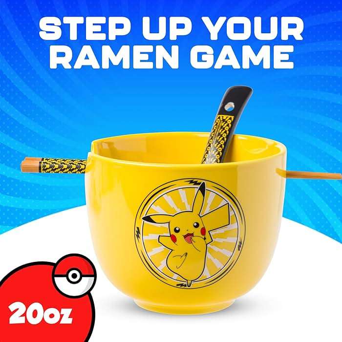 Silver Buffalo Pokemon Pikachu Electric Ceramic Ramen Noodle Rice Bowl with Chopsticks and Spoon, Microwave Safe, 20 Ounces - Image 3