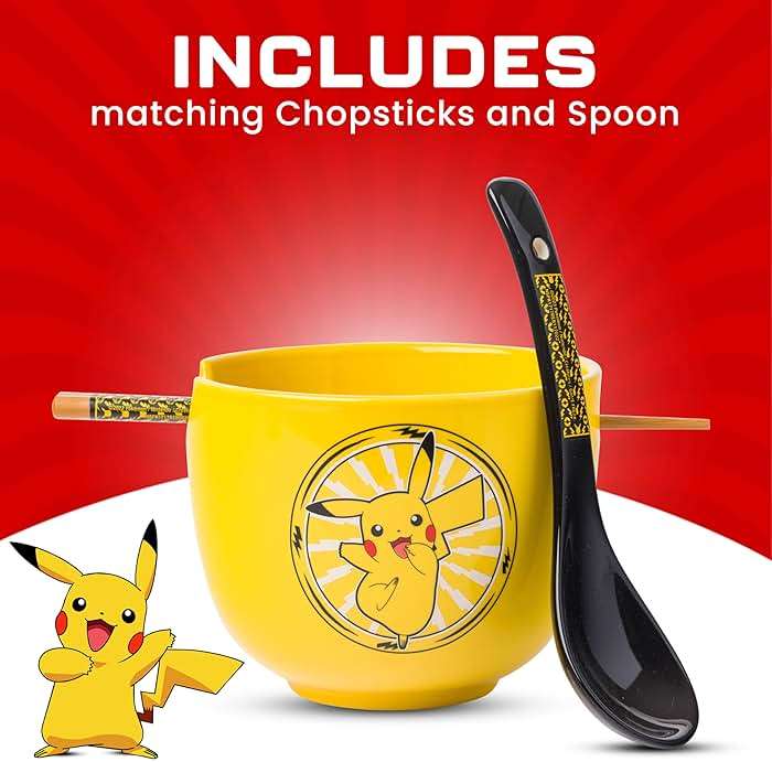 Silver Buffalo Pokemon Pikachu Electric Ceramic Ramen Noodle Rice Bowl with Chopsticks and Spoon, Microwave Safe, 20 Ounces - Image 4