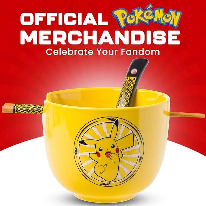 Silver Buffalo Pokemon Pikachu Electric Ceramic Ramen Noodle Rice Bowl with Chopsticks and Spoon, Microwave Safe, 20 Ounces - Image 6