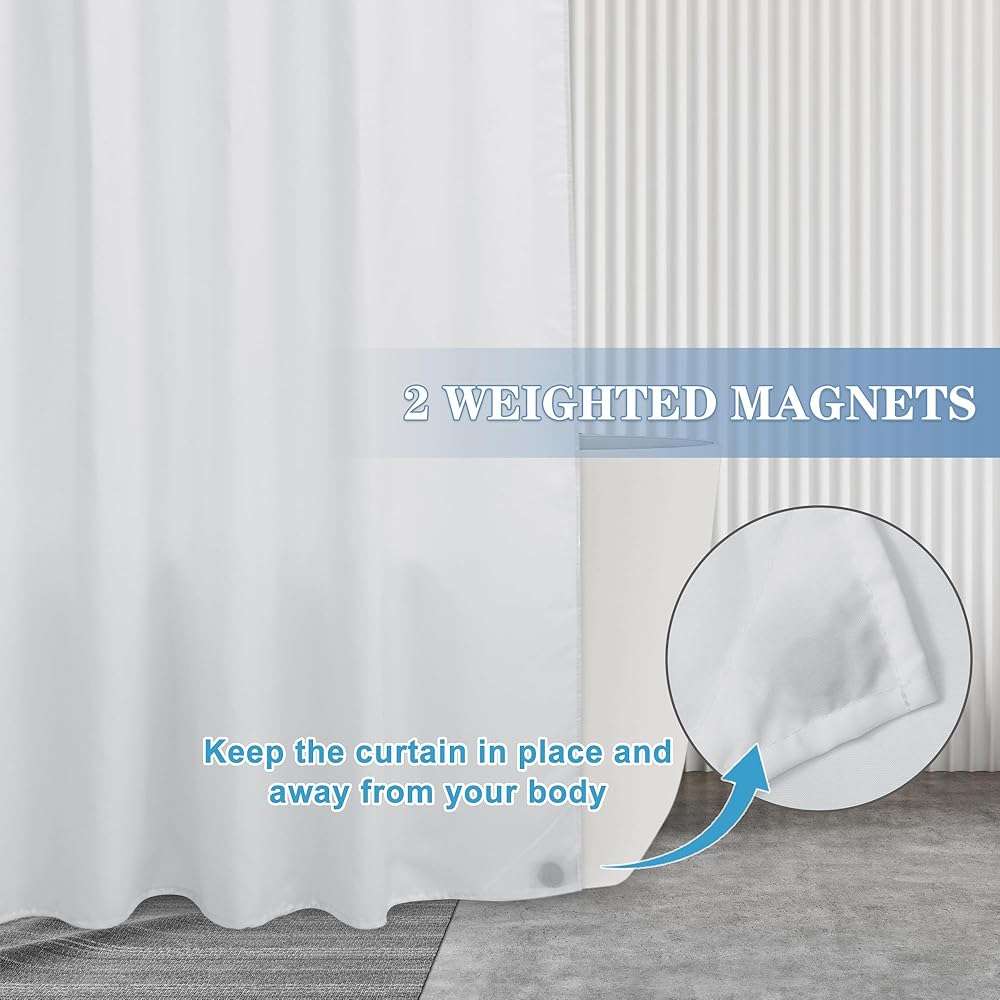 Nasitos Fabric Shower Curtain Liners 4 Pack - W72 x H72 - Washable & Water Resistant Cloth Shower Liner for Bathroom, Soft Hotel Quality, Standard Size (White, Include 8 Separate Magnets) - Image 4
