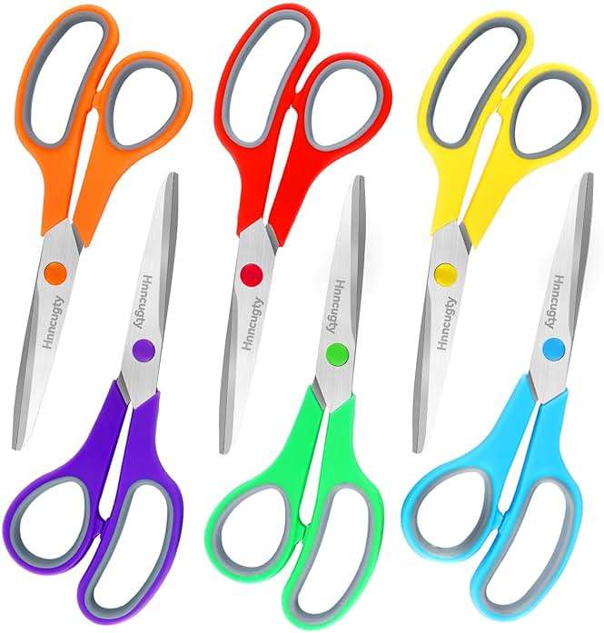 Scissors, Hnncugty 8" Scissors All Purpose Bulk Set of 6-Pack, Sharp Shears for Office Home Craft Sewing Fabric, High/Middle School Supplies Student Teacher Supplies, Comfort Grip Right/Left Handed - Image 1