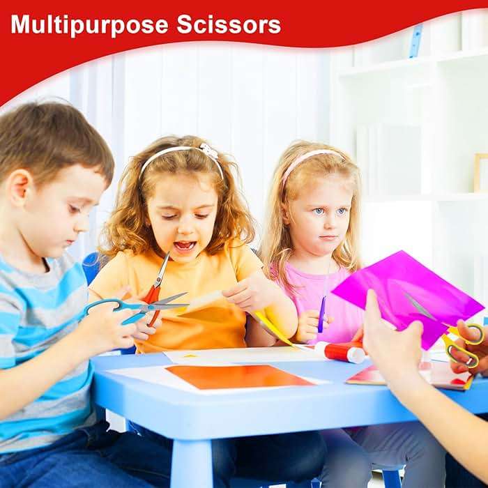 Scissors, Hnncugty 8" Scissors All Purpose Bulk Set of 6-Pack, Sharp Shears for Office Home Craft Sewing Fabric, High/Middle School Supplies Student Teacher Supplies, Comfort Grip Right/Left Handed - Image 2
