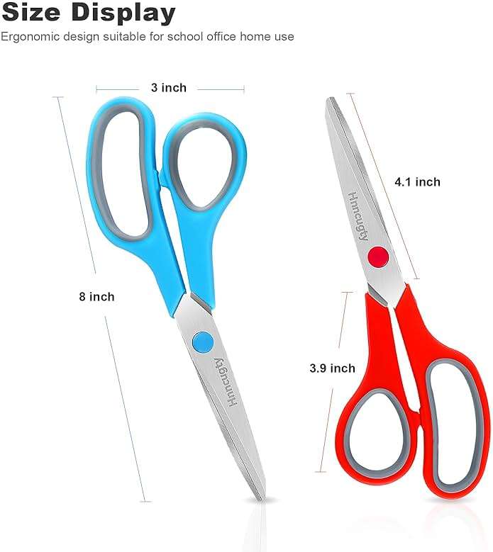 Scissors, Hnncugty 8" Scissors All Purpose Bulk Set of 6-Pack, Sharp Shears for Office Home Craft Sewing Fabric, High/Middle School Supplies Student Teacher Supplies, Comfort Grip Right/Left Handed - Image 3