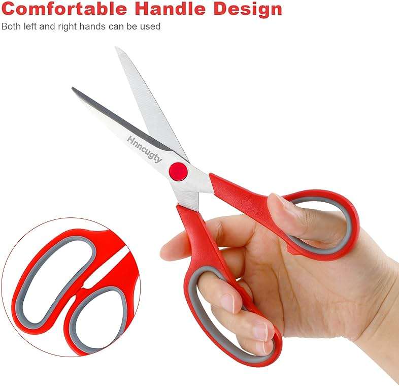 Scissors, Hnncugty 8" Scissors All Purpose Bulk Set of 6-Pack, Sharp Shears for Office Home Craft Sewing Fabric, High/Middle School Supplies Student Teacher Supplies, Comfort Grip Right/Left Handed - Image 5
