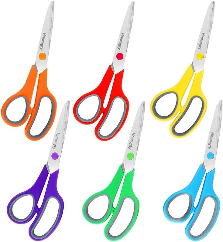 Scissors, Hnncugty 8" Scissors All Purpose Bulk Set of 6-Pack, Sharp Shears for Office Home Craft Sewing Fabric, High/Middle School Supplies Student Teacher Supplies, Comfort Grip Right/Left Handed - Image 8