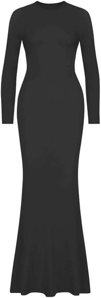 REORIA Women's Sexy Crew Neck Lounge Long Dress Elegant Long Sleeve Ribbed Bodycon Maxi Dresses - Image 5