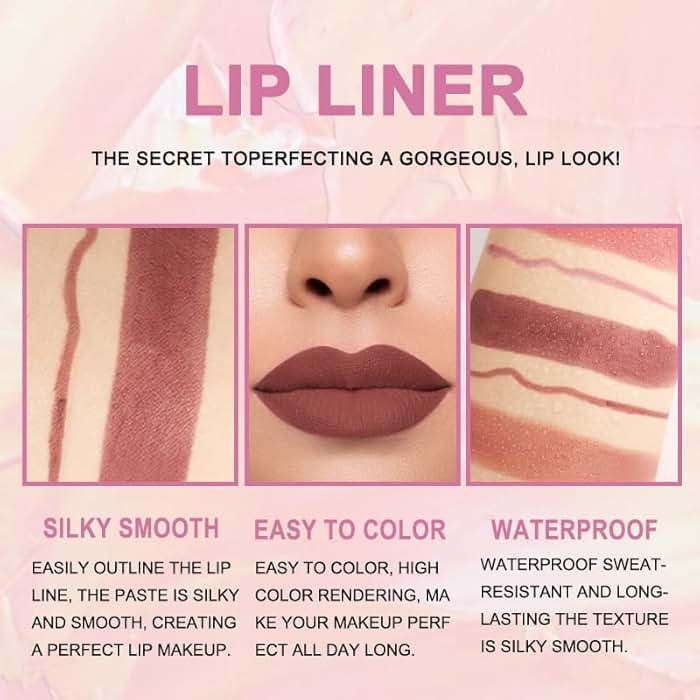 evpct 3Pcs Chestnut Nude Brown Matte Lip Liner and Lipstick Combo Set Kit for Women Antique Rose Magic Lipstick 24 Hours Original Lip Liner Makeup Stain Long Lasting Waterproof Smudge Proof labial - Image 3