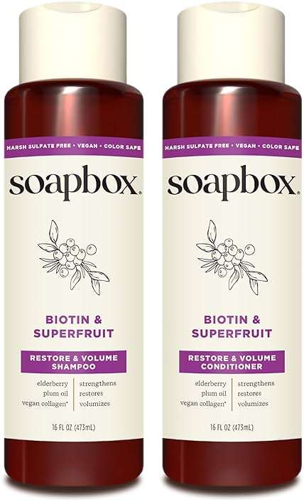 Soapbox Biotin & Super Fruit Shampoo & Conditioner Set, Leaves Hair Volumized & Strengthened - Clean Ingredients Free of Harsh Chemicals, Sulfates, Parabens & Silicones - 16 oz Each - Image 1