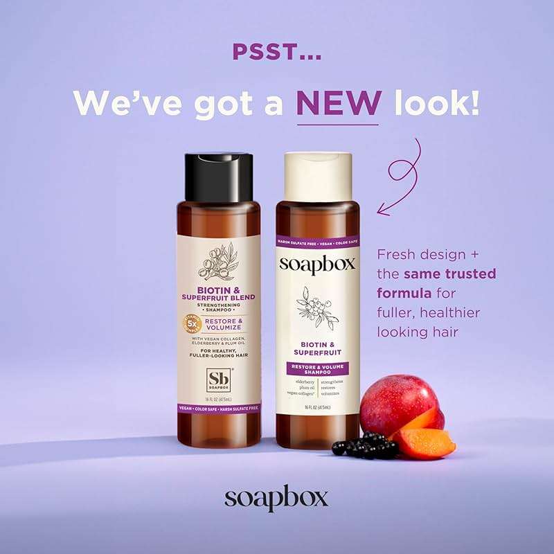 Soapbox Biotin & Super Fruit Shampoo & Conditioner Set, Leaves Hair Volumized & Strengthened - Clean Ingredients Free of Harsh Chemicals, Sulfates, Parabens & Silicones - 16 oz Each - Image 2