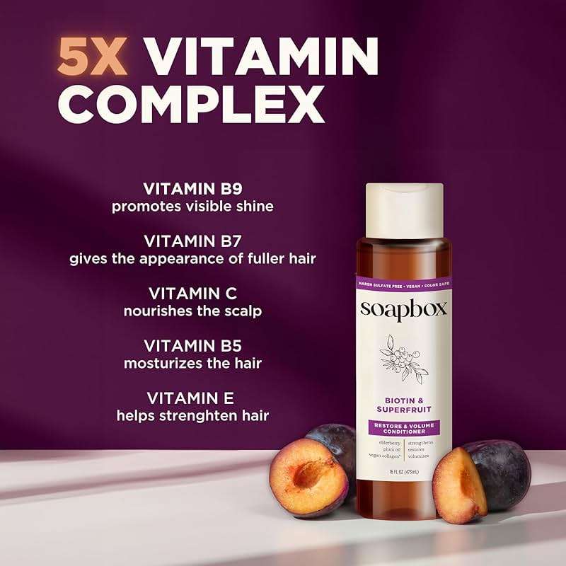 Soapbox Biotin & Super Fruit Shampoo & Conditioner Set, Leaves Hair Volumized & Strengthened - Clean Ingredients Free of Harsh Chemicals, Sulfates, Parabens & Silicones - 16 oz Each - Image 5