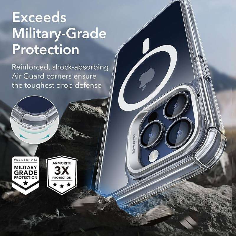 ESR for iPhone 15 Pro Max Case with Stand, Compatible with MagSafe, Full-Body Military-Grade Drop Proof Case with Built-in 9H+ Tempered Glass Screen Protector, Armor Series, Clear - Image 4