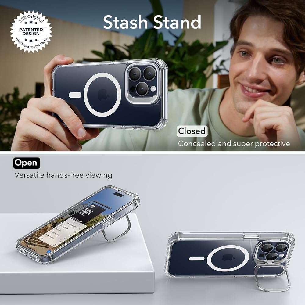 ESR for iPhone 15 Pro Max Case with Stand, Compatible with MagSafe, Full-Body Military-Grade Drop Proof Case with Built-in 9H+ Tempered Glass Screen Protector, Armor Series, Clear - Image 5