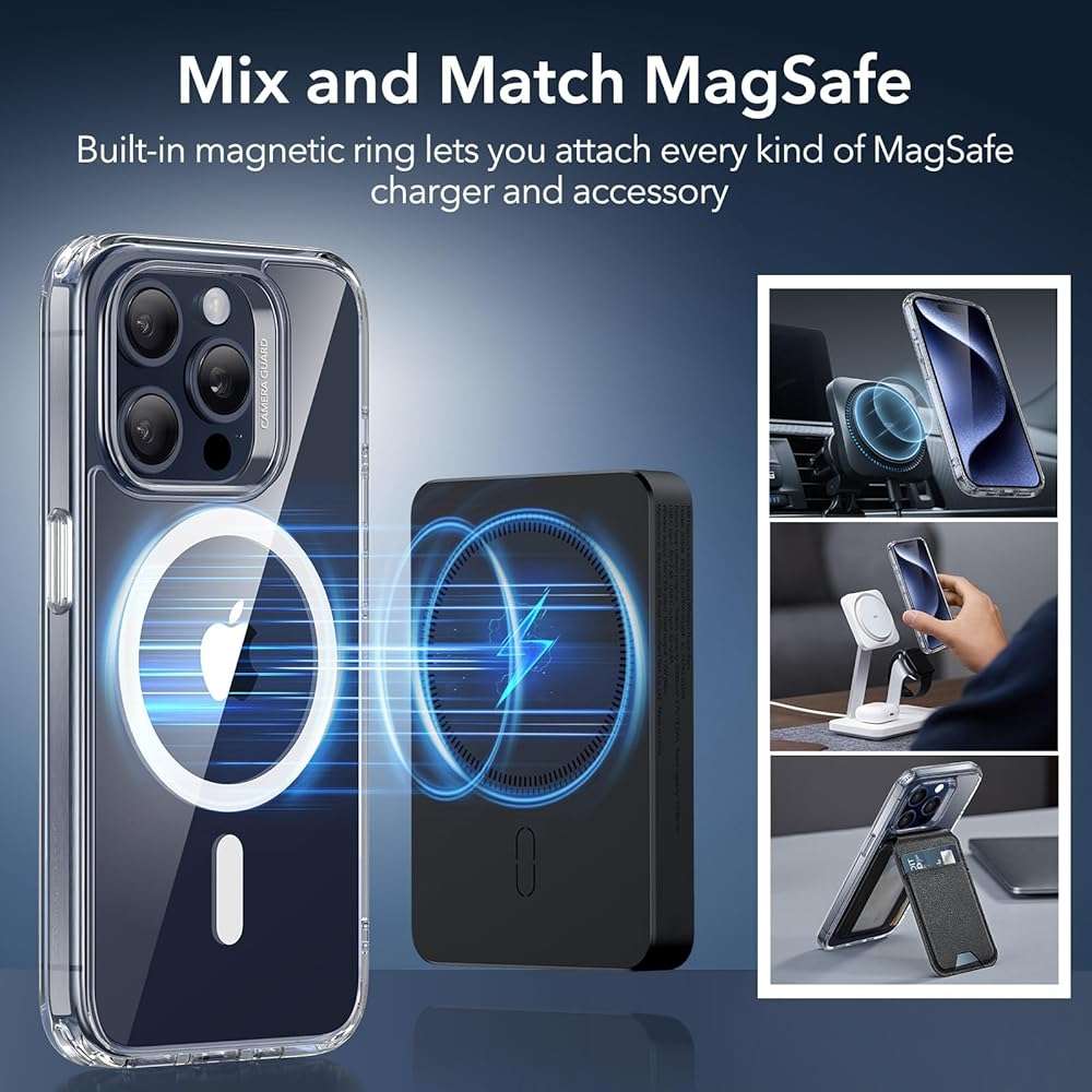 ESR for iPhone 15 Pro Max Case, Compatible with MagSafe, Shockproof Military-Grade Protection, Scratch-Resistant Back, Magnetic Phone Case for iPhone 15 Pro Max, Classic Hybrid Case, Clear - Image 5