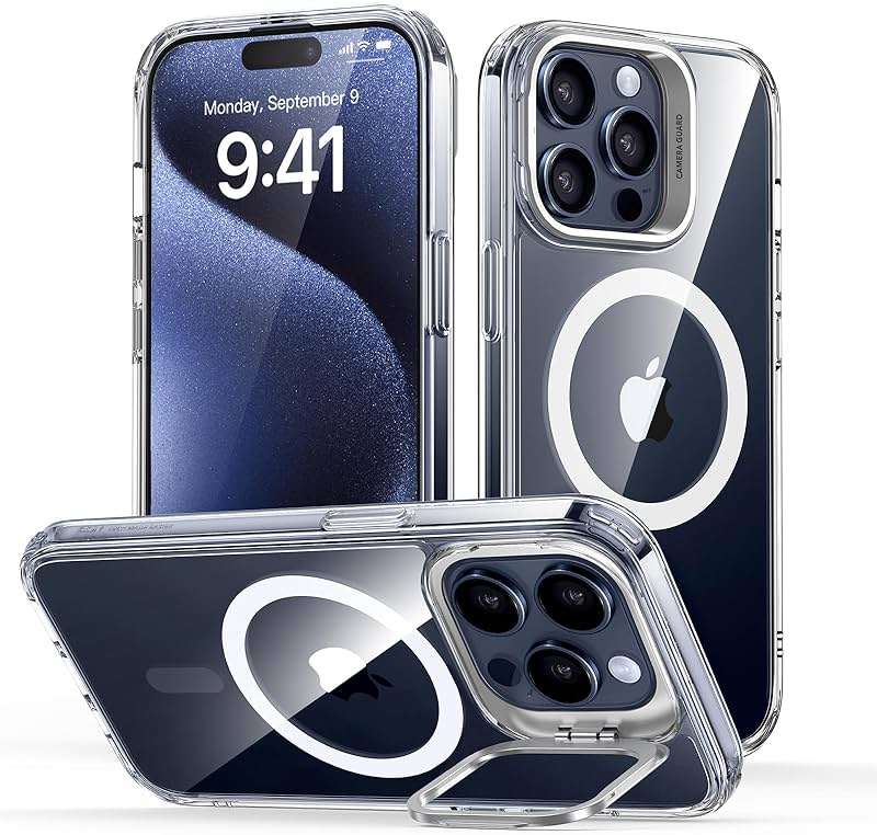 ESR for iPhone 15 Pro Max Case, Compatible with MagSafe, Military-Grade Protective Clear Case for iPhone 15 Pro Max,Built-in Stash Stand Phone Case, Scratch-Resistant Back Cover, Classic Series,Clear - Image 1