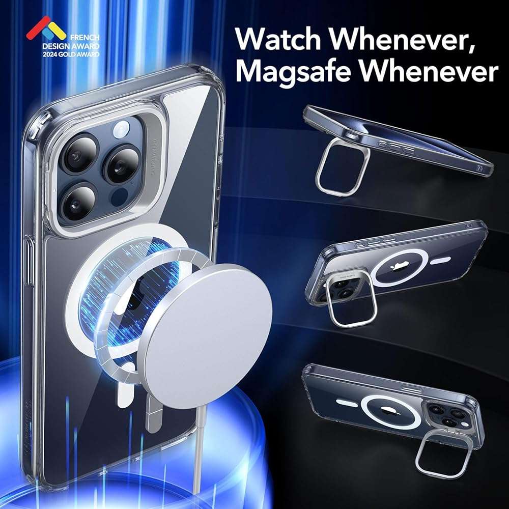 ESR for iPhone 15 Pro Max Case, Compatible with MagSafe, Military-Grade Protective Clear Case for iPhone 15 Pro Max,Built-in Stash Stand Phone Case, Scratch-Resistant Back Cover, Classic Series,Clear - Image 3